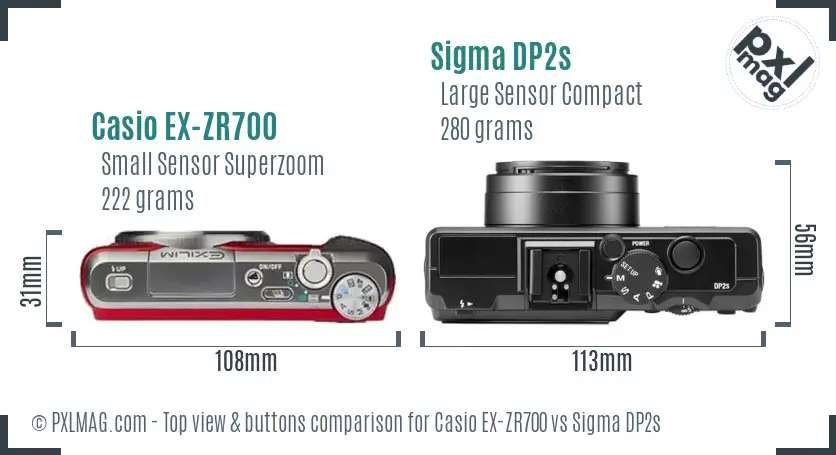 Casio EX-ZR700 vs Sigma DP2s top view buttons comparison