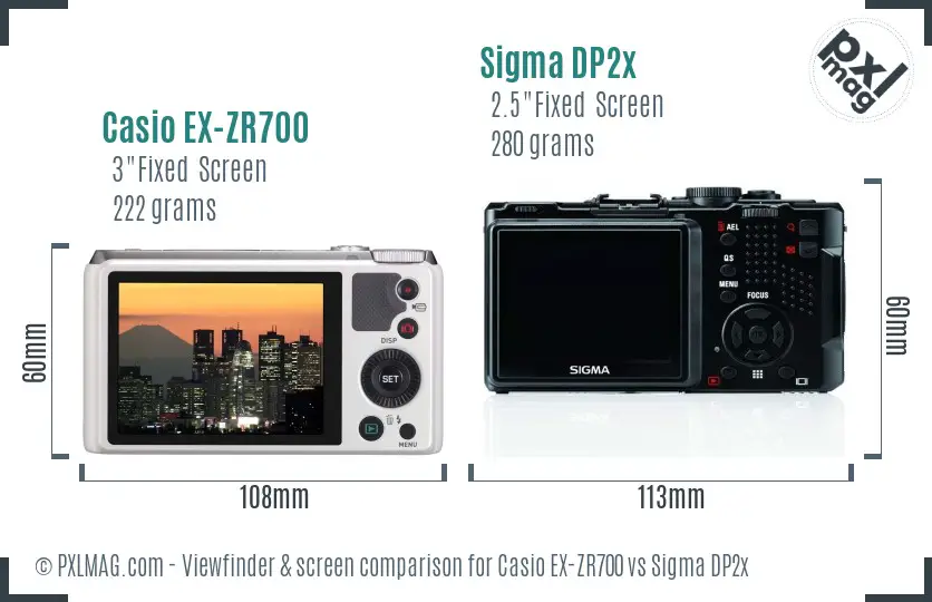 Casio EX-ZR700 vs Sigma DP2x Screen and Viewfinder comparison