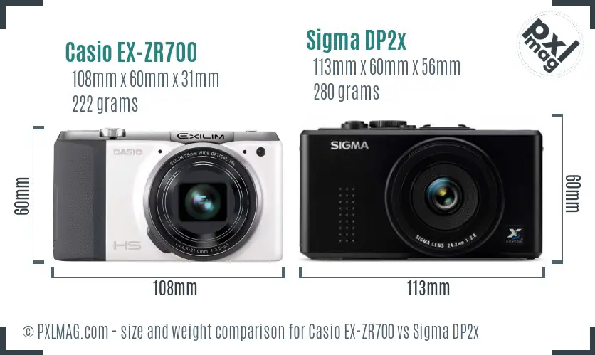 Casio EX-ZR700 vs Sigma DP2x size comparison