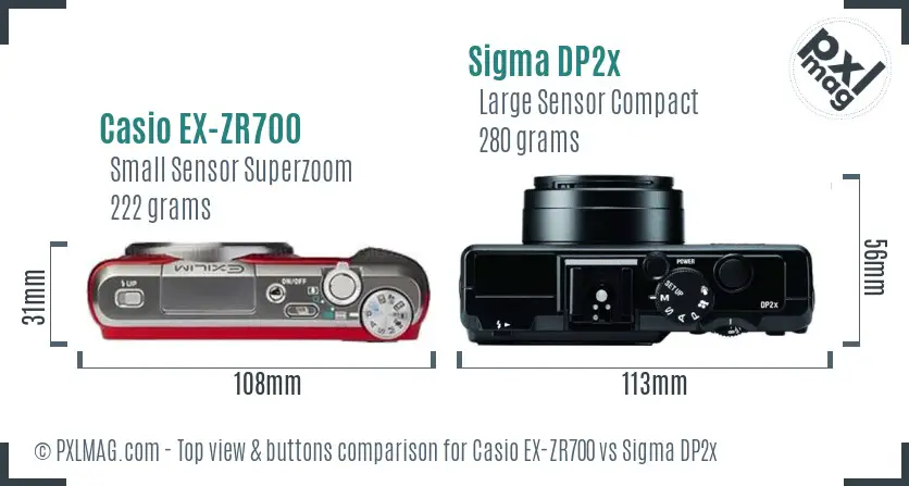 Casio EX-ZR700 vs Sigma DP2x top view buttons comparison