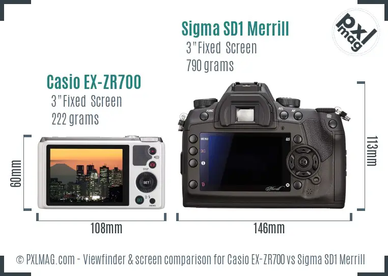 Casio EX-ZR700 vs Sigma SD1 Merrill Screen and Viewfinder comparison