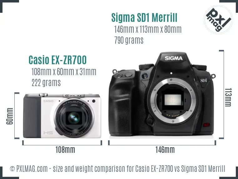 Casio EX-ZR700 vs Sigma SD1 Merrill size comparison