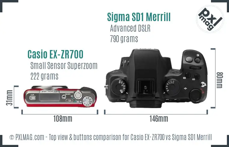 Casio EX-ZR700 vs Sigma SD1 Merrill top view buttons comparison