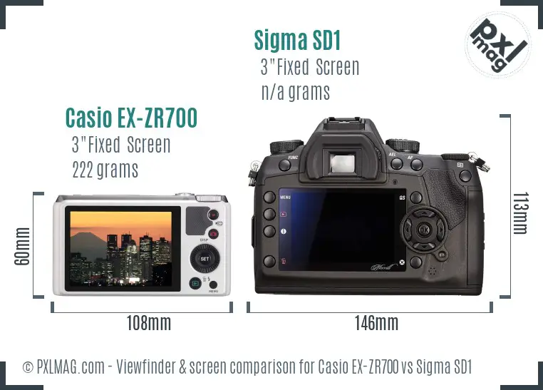 Casio EX-ZR700 vs Sigma SD1 Screen and Viewfinder comparison