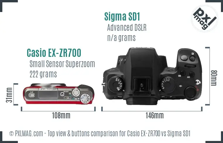 Casio EX-ZR700 vs Sigma SD1 top view buttons comparison