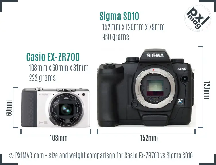 Casio EX-ZR700 vs Sigma SD10 size comparison