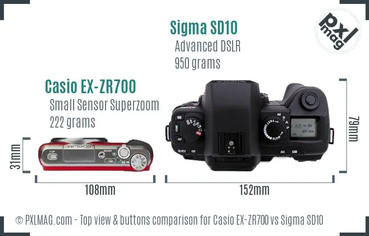 Casio EX-ZR700 vs Sigma SD10 top view buttons comparison