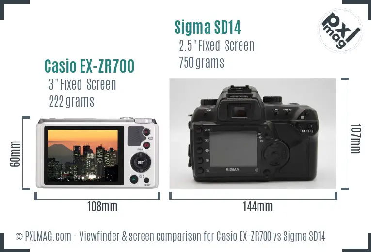 Casio EX-ZR700 vs Sigma SD14 Screen and Viewfinder comparison