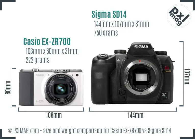 Casio EX-ZR700 vs Sigma SD14 size comparison