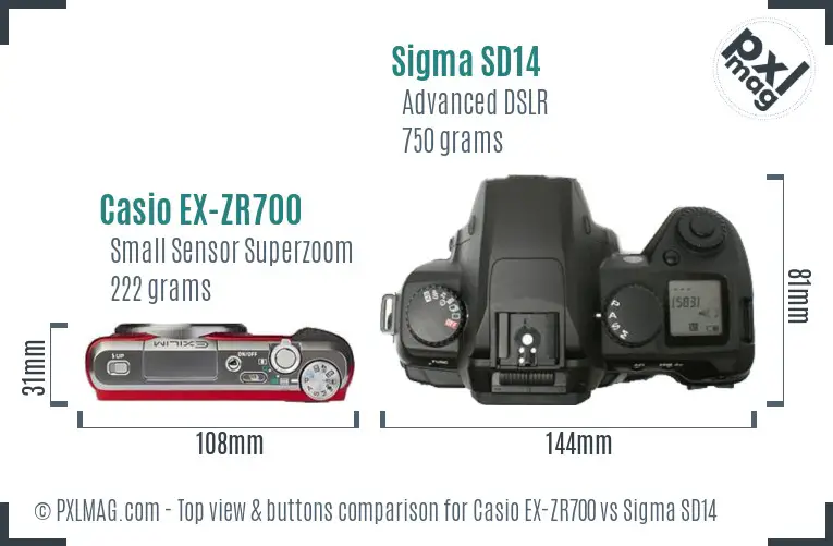 Casio EX-ZR700 vs Sigma SD14 top view buttons comparison