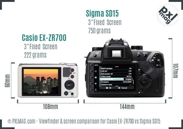 Casio EX-ZR700 vs Sigma SD15 Screen and Viewfinder comparison