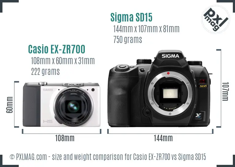 Casio EX-ZR700 vs Sigma SD15 size comparison