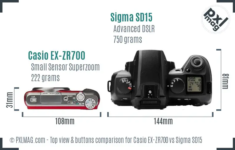 Casio EX-ZR700 vs Sigma SD15 top view buttons comparison
