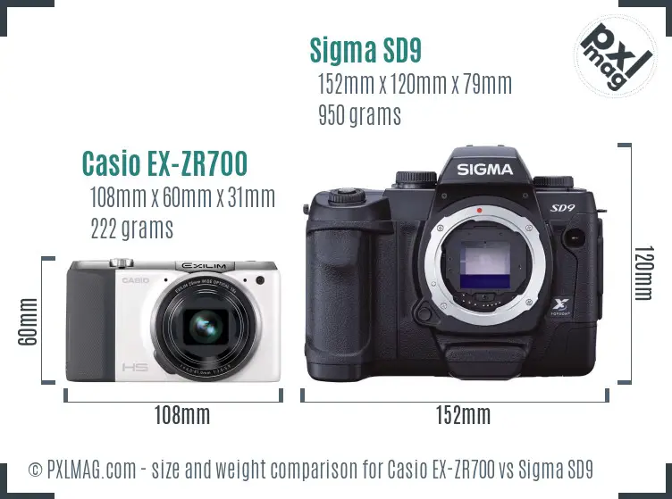 Casio EX-ZR700 vs Sigma SD9 size comparison