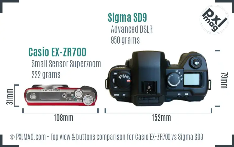 Casio EX-ZR700 vs Sigma SD9 top view buttons comparison