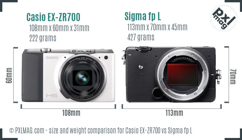 Casio EX-ZR700 vs Sigma fp L size comparison