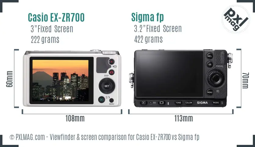 Casio EX-ZR700 vs Sigma fp Screen and Viewfinder comparison