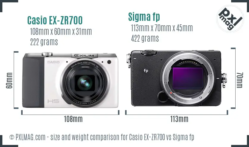 Casio EX-ZR700 vs Sigma fp size comparison