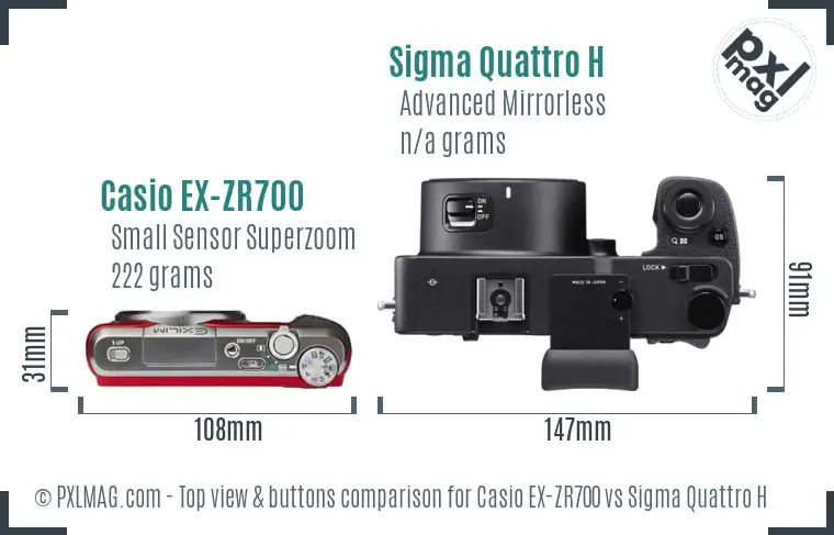 Casio EX-ZR700 vs Sigma Quattro H top view buttons comparison