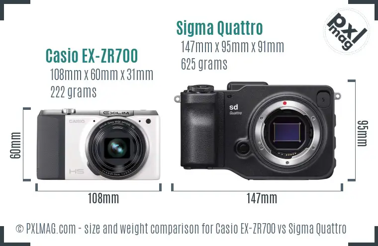 Casio EX-ZR700 vs Sigma Quattro size comparison