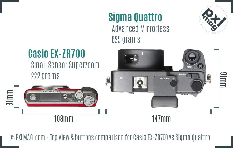 Casio EX-ZR700 vs Sigma Quattro top view buttons comparison