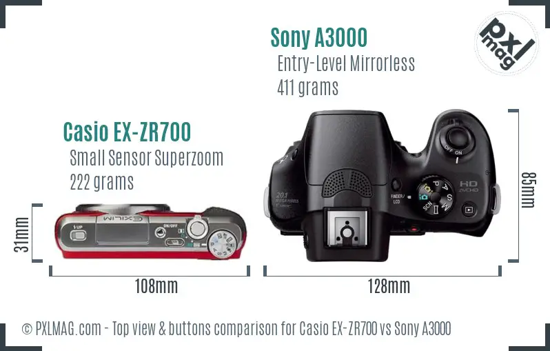 Casio EX-ZR700 vs Sony A3000 top view buttons comparison