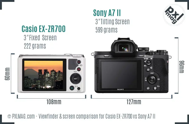 Casio EX-ZR700 vs Sony A7 II Screen and Viewfinder comparison