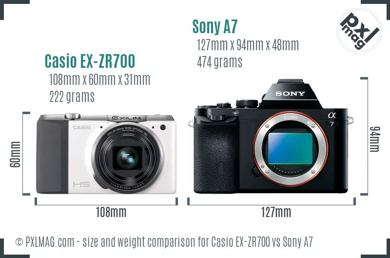 Casio EX-ZR700 vs Sony A7 size comparison Casio EX-ZR700 vs Sony A7 size comparison