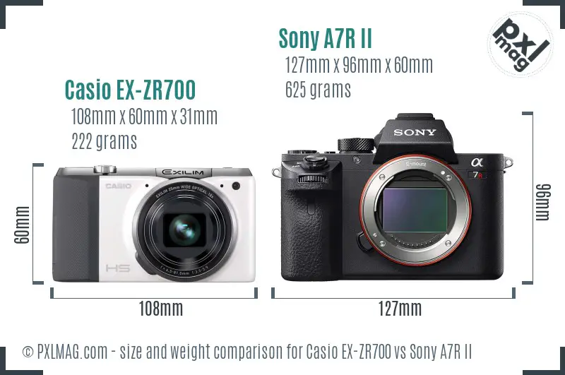 Casio EX-ZR700 vs Sony A7R II size comparison