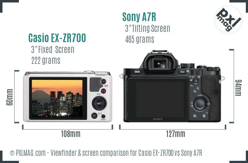 Casio EX-ZR700 vs Sony A7R Screen and Viewfinder comparison