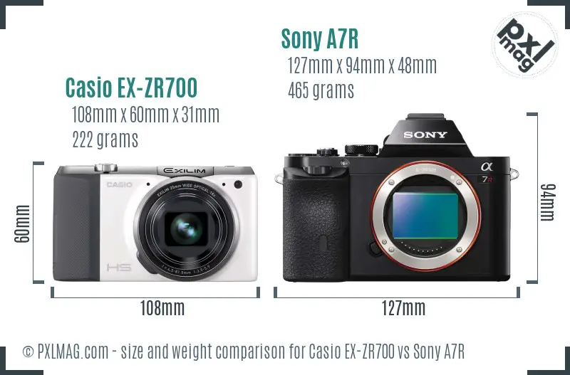 Casio EX-ZR700 vs Sony A7R size comparison
