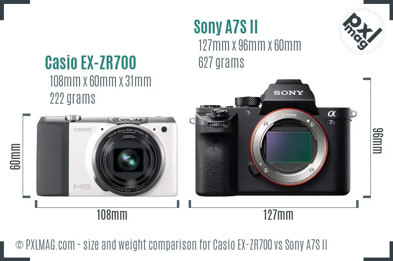 Casio EX-ZR700 vs Sony A7S II size comparison