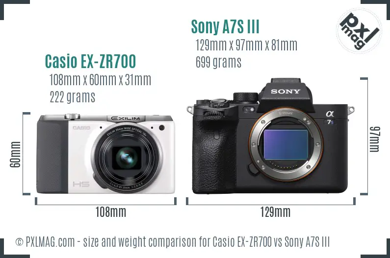 Casio EX-ZR700 vs Sony A7S III size comparison