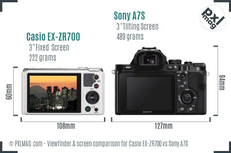 Casio EX-ZR700 vs Sony A7S Screen and Viewfinder comparison