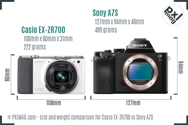 Casio EX-ZR700 vs Sony A7S size comparison