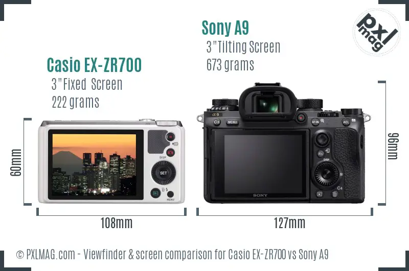 Casio EX-ZR700 vs Sony A9 Screen and Viewfinder comparison