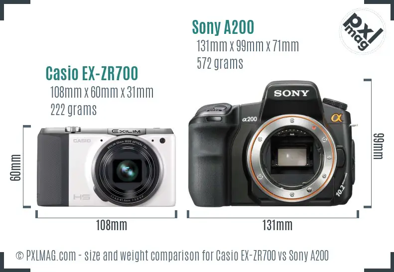 Casio EX-ZR700 vs Sony A200 size comparison Casio EX-ZR700 vs Sony A200 size comparison