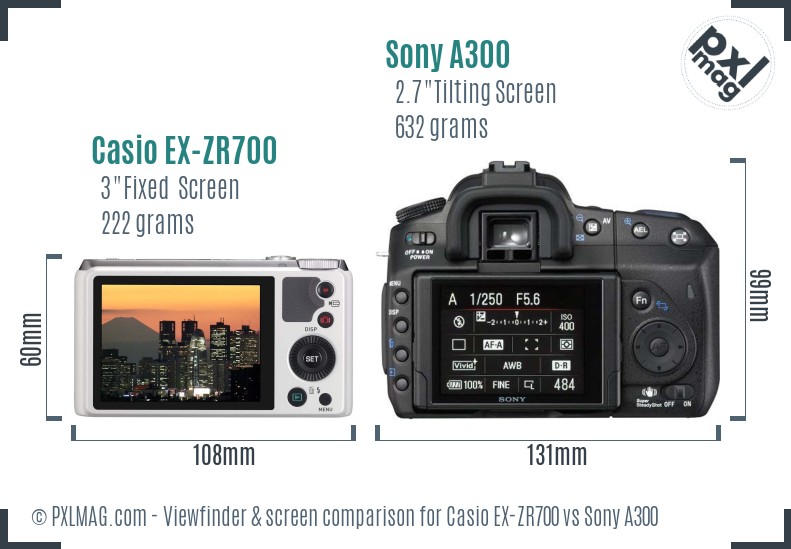 Casio EX-ZR700 vs Sony A300 Screen and Viewfinder comparison