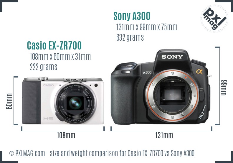 Casio EX-ZR700 vs Sony A300 size comparison