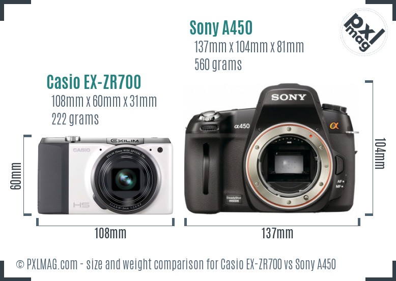 Casio EX-ZR700 vs Sony A450 size comparison