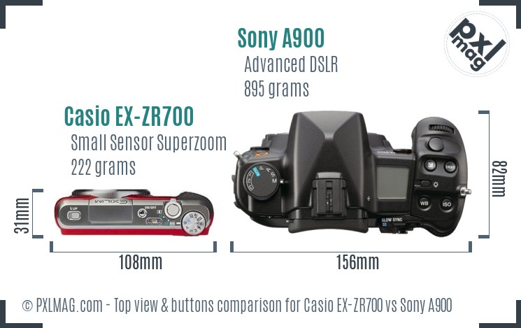 Casio EX-ZR700 vs Sony A900 top view buttons comparison