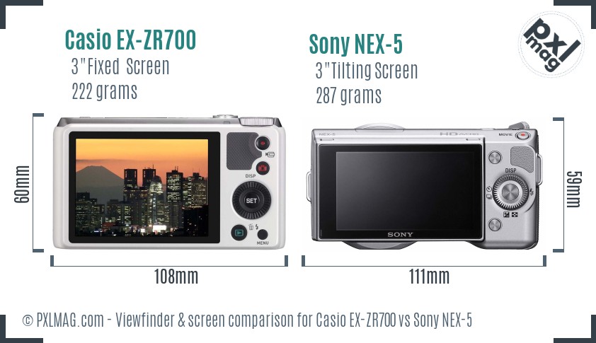 Casio EX-ZR700 vs Sony NEX-5 Screen and Viewfinder comparison