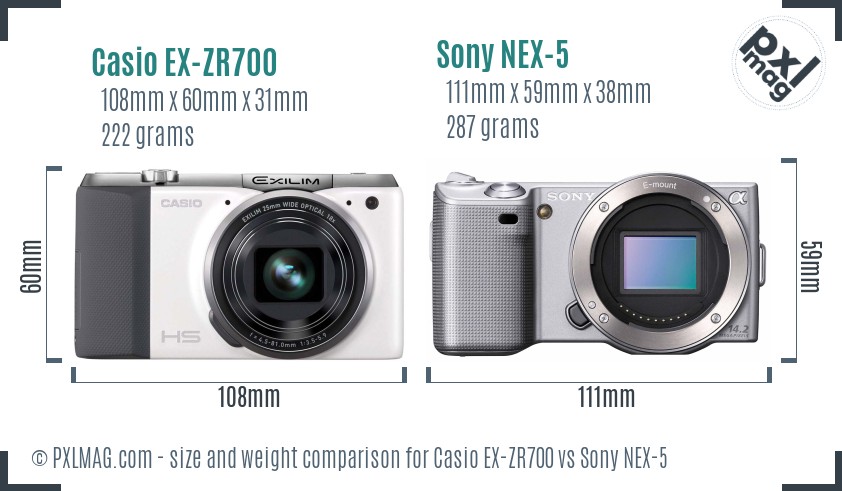 Casio EX-ZR700 vs Sony NEX-5 size comparison