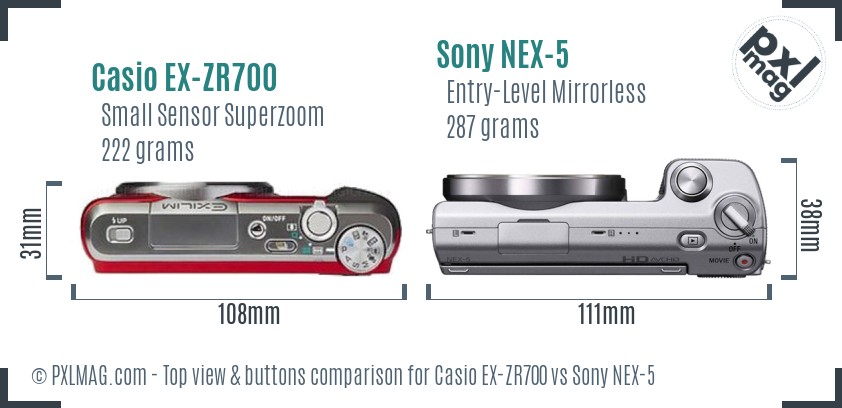 Casio EX-ZR700 vs Sony NEX-5 top view buttons comparison