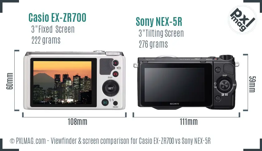 Casio EX-ZR700 vs Sony NEX-5R Screen and Viewfinder comparison