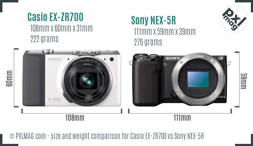 Casio EX-ZR700 vs Sony NEX-5R size comparison