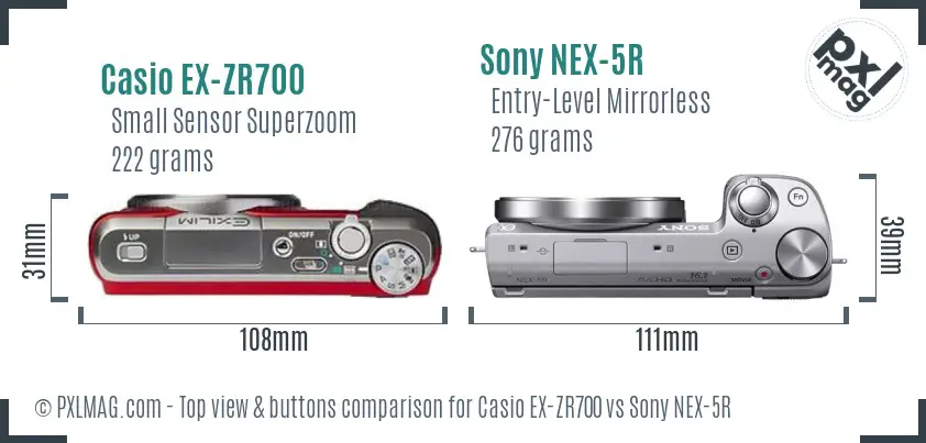 Casio EX-ZR700 vs Sony NEX-5R top view buttons comparison