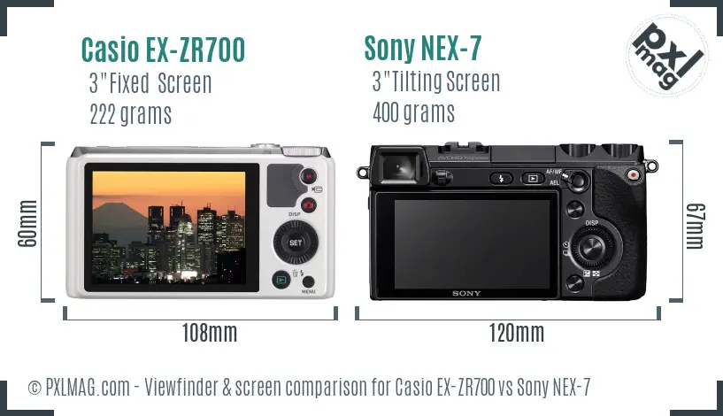 Casio EX-ZR700 vs Sony NEX-7 Screen and Viewfinder comparison