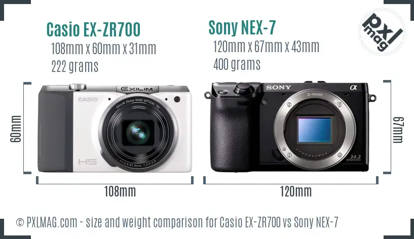 Casio EX-ZR700 vs Sony NEX-7 size comparison