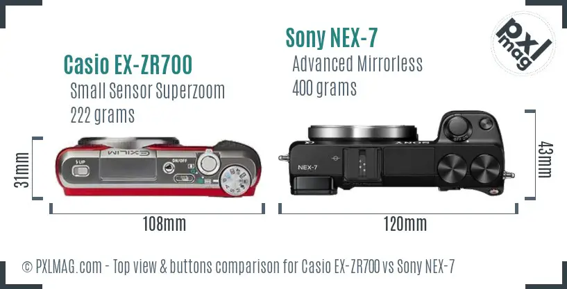 Casio EX-ZR700 vs Sony NEX-7 top view buttons comparison